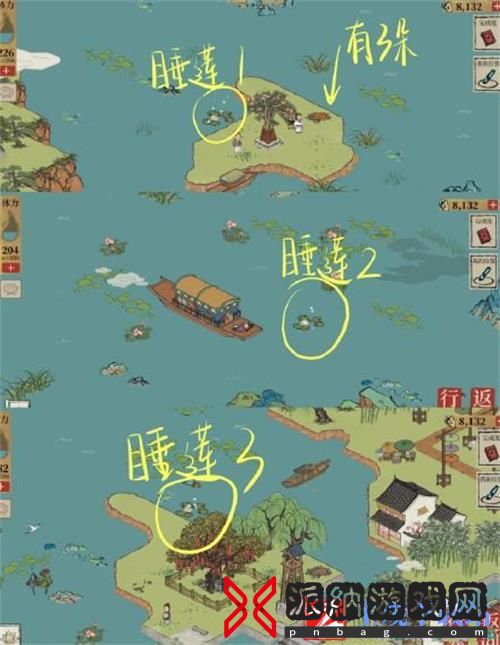 江南百景图长恨歌睡莲18朵位置一览