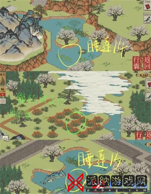 江南百景图长恨歌睡莲18朵位置一览