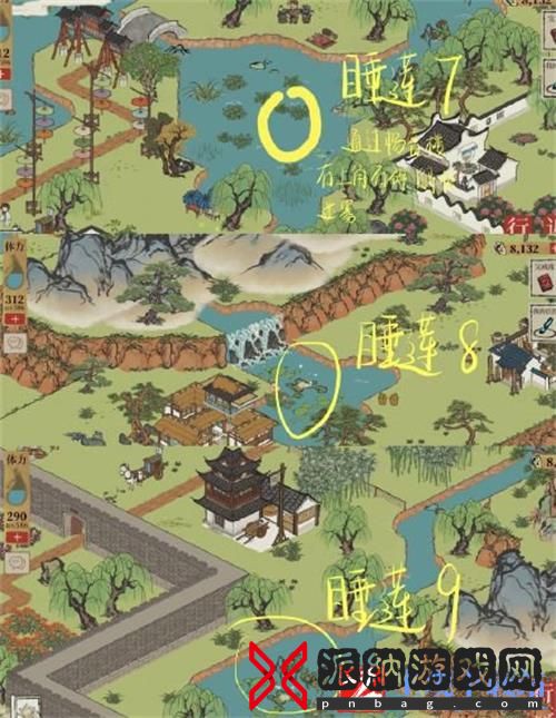 江南百景图长恨歌睡莲18朵位置一览